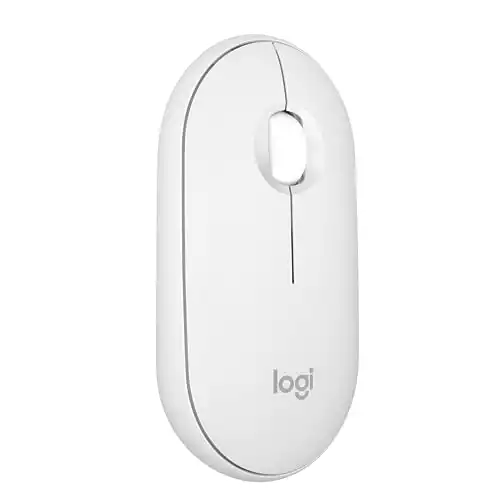 Logitech Pebble Mouse 2 M350s Slim Bluetooth Wireless Mouse, Portable, Lightweight, Customizable Button, Quiet Clicks, Easy-Switch for Windows, macOS, iPadOS, Android, Chrome OS Tonal White