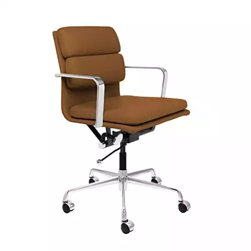 Laura Davidson Furniture SOHO II Padded Management Office Chair Mid Back Desk Chair with Arm Rest, Swivel & Cushion Availability, Made of Faux Leather, Brown, Computer Chair