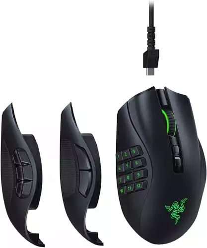 Razer Naga Pro Modular Wireless Gaming Mouse with Interchangeable Side Panels (19 + 1 Programmable Buttons, Optical Mouse Switch, 20K DPI Focus+ Optical Sensor, 3 Swappable Side Plates) Black