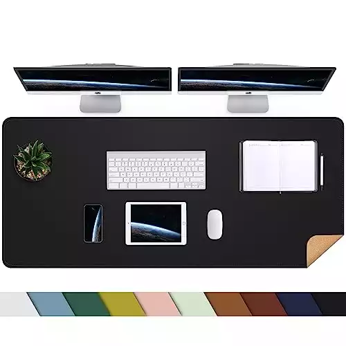 Large Desk Mat 47.2" x 17" Leather Desk Pad Protector with Natural Cork & PU Leather, Non-Slip Office Desk Mat, Large Mouse Pad, Waterproof Desk Blotter pad for Office&Home(Black)