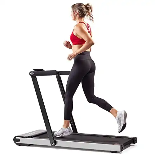 Sunny Health & Fitness Asuna Space Saving Treadmill, Motorized with Low Profile, Speakers & Slim Folding - 8730,Black