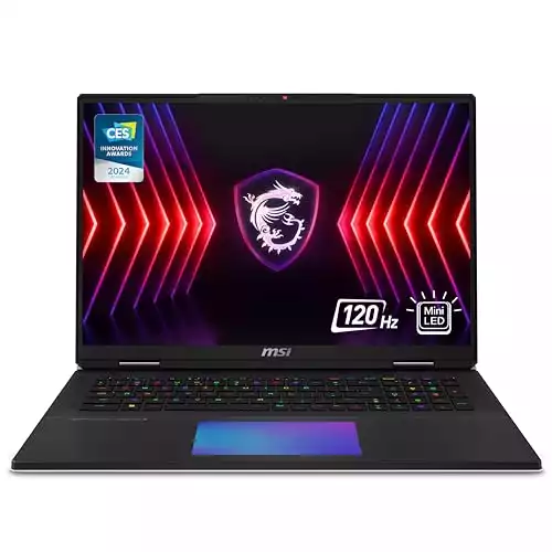 MSI Titan 18 HX 1 120Hz MiniLED UHD+ Gaming Laptop: Intel Core i9-14900HX, NVIDIA Geforce RTX 4090, 128GB DDR5, 4TB NVMe SSD, 2X Thunderbolt 4, Cooler Boost 5, Win 11 Pro: Black A14VIG-036US