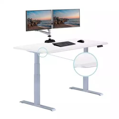 Vari ComfortEdge Electric Height Adjustable Standing Desk - 60x30 Varidesk Sit-Stand Desk for Home Office, Sloped Ergonomic Front Edge, Stable T-Style Legs, Easy Assembly - White - 2 Packages