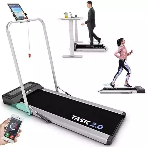 Bluefin Fitness TASK 2.0 2-in-1 Folding Under Desk Treadmill | Home Gym Office Walking Pad | 8 Km/h | Joint Protection Tech | Smartphone App | Bluetooth Speaker | Compact Walking/Running Machine