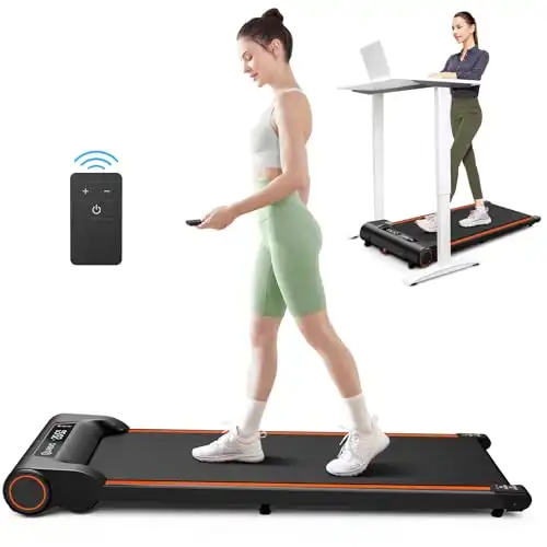 UREVO Under Desk Treadmill, Walking Pad for Home Office, Portable Walking Treadmill 2.25HP, Walking Jogging, Orange