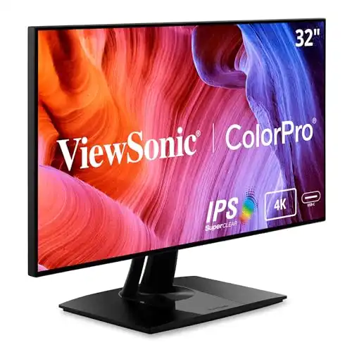 ViewSonic VP3268a-4K 32 Inch 4K UHD IPS Monitor with Advanced Ergonomics, 100% sRGB Rec 709, 14-bit 3D LUT, Eye Care, HDR10 Support, 90W USB C, RJ45, HDR10