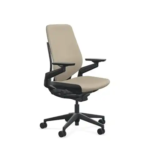 Steelcase Gesture Office Chair - Cogent: Connect Malt Fabric, Medium Seat Height, Shell Back, Black on Black Frame, Lumbar Support, and Hard Floor Casters