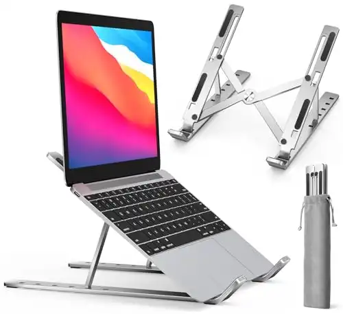 ivoler Laptop Stand, Laptop Holder Riser Computer Tablet Stand, 6 Angles Adjustable Aluminum Ergonomic Foldable Portable Desktop Holder Compatible with 10-15.6 MacBook,iPad, HP, Dell, Lenovo Silver