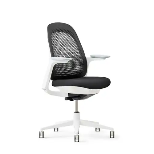 Haworth Breck Office Chair - Ergonomic Desk Seat with Height-Adjustable Lumbar Support, White Trim, Duo-Tone Hard Casters,and 4D-Arms (Coal)