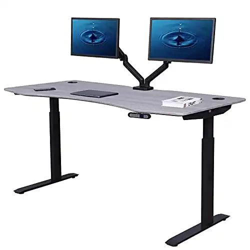 ApexDesk Elite Pro Series 71" x 33" Electric Height Adjustable Stand up Desk, Sit Stand Home Office Desk, Computer Desk - Curved Grey Top/Black Frame