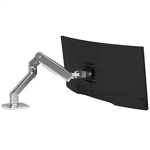 Ergotron HX Premium Heavy Duty Monitor Arm, Single Monitor VESA Desk Mount for Flat or Slight Curved Ultrawide Monitors Up to 49 inches, 20 to 42 lbs Standard Pivot, Polished Aluminum