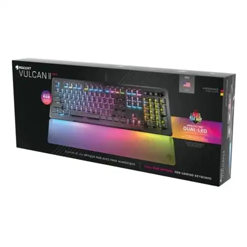 ROCCAT Vulcan II Max Optical-Mechanical PC Gaming Keyboard, with Customizable RGB Illuminated Keys and Palm Rest, Titan II Smooth Linear Switches, Aluminum Plate, 100 M Keystroke Durability - Black