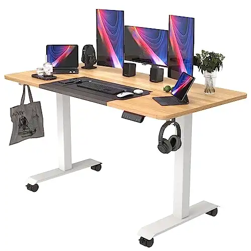 Monomi Electric Standing Desk, 55 x 24 inches Height Adjustable Desk, Ergonomic Home Office Sit Stand Up Desk with Memory Preset Controller (Natural Top/White Frame)