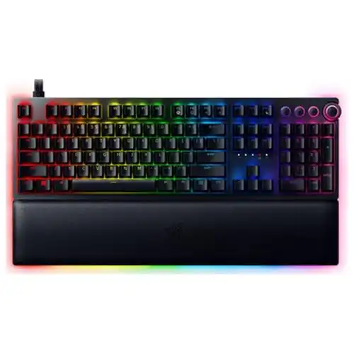 Razer Huntsman V2 Analog Gaming Keyboard: Adjustable Actuation via Analog Optical Switches - Rapid Trigger Mode - Chroma RGB Lighting - Magnetic Wrist Rest - Dedicated Media Keys & Dial - Black