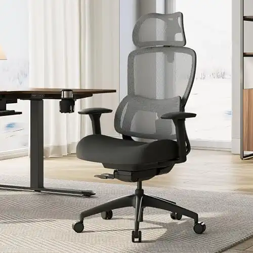 EUREKA ERGONOMIC Home Office Chair, Ergonomic Desk Chair with Lumbar Support & Adjustable Seat Depth, High Back Office Chair 3D Headrest & Armrest, 4-Level Tilt Back, Grey