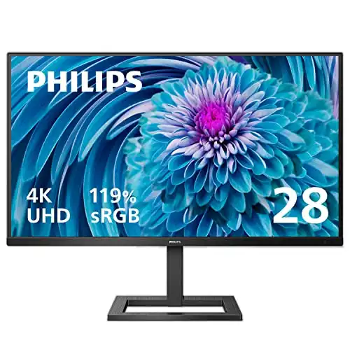 PHILIPS 288E2E 28" Frameless Monitor, 4K UHD 3840x2160 IPS, 120% sRGB, FreeSync, Height Adjustable, VESA, 4Yr Advance Replacement