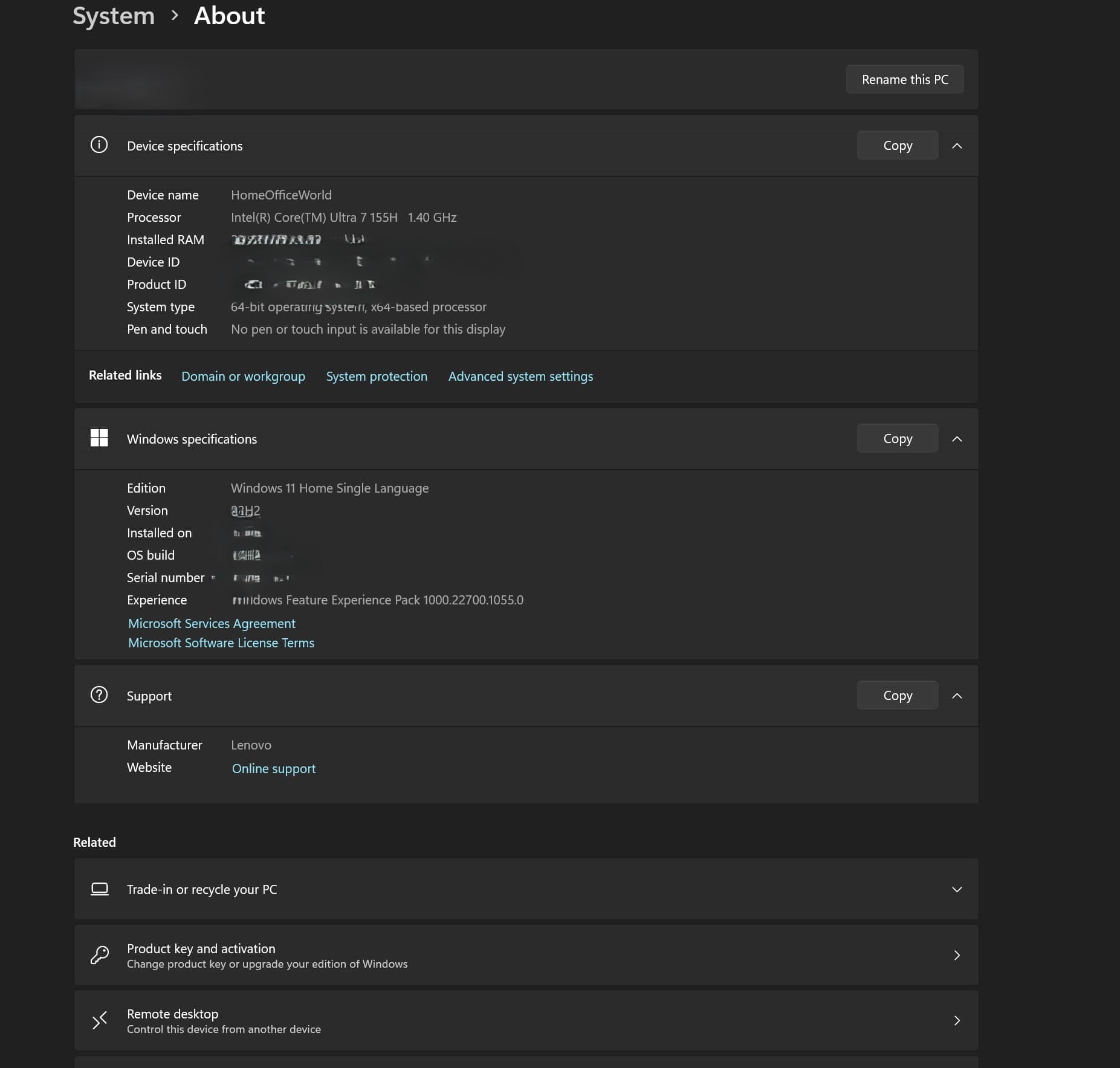 specs of your system