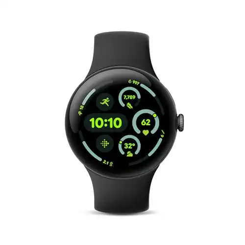 Google Pixel Watch 3 (45mm) Latest Model - Android Smartwatch, Heart Rate Tracking, Fitbit Advanced Running, Fitness Insights, 24-Hour Battery - Matte Black Aluminum Case - Obsidian Band - Wi-Fi