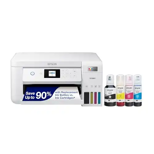 Epson EcoTank ET-2850 Wireless Color All-in-One Cartridge-Free Supertank Printer with Scan, Copy and Auto 2-Sided Printing – White, Medium