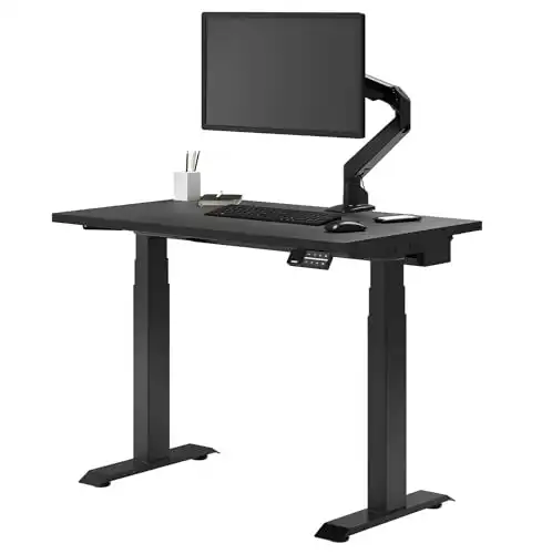 Desky Dual Mini Sit Stand Desk - 32x20'' Electric, Small Standing Desk - Dual Motor, 3 Stage Small Adjustable Desk with 4 Presets - Standup Desk for Home Office - Whole-Piece Top in Black