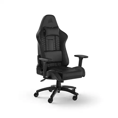 Corsair TC100 Relaxed Gaming Chair - Leatherette - Racing-Inspired Design - Lumbar Pillow - Detachable Memory Foam Neck Pillow - Adjustable Seat Height - Adjustable Armrests - Black