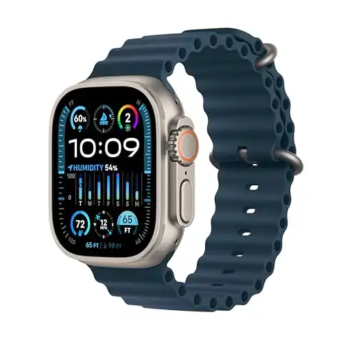 Apple Watch Ultra 2 [GPS + Cellular 49mm] Smartwatch with Rugged Titanium Case & Blue Ocean Band. Fitness Tracker, Precision GPS, Action Button, Extra-Long Battery Life, Bright Retina Display