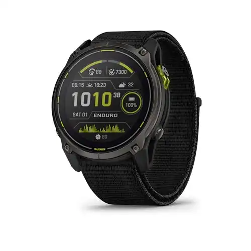 Garmin Enduro 3 51 mm, Solar, Sapphire, Ultraperformance GPS Smartwatch, Extreme Battery Life, Detailed Mapping, Built-in LED Flashlight, Carbon Gray DLC Titanium with Black UltraFit Nylon Strap