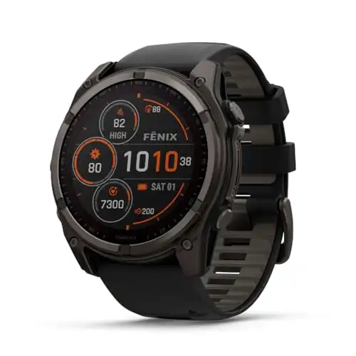 Garmin fēnix® 8 51 mm, Solar, Sapphire, Premium Multisport GPS Smartwatch, Long-Lasting Battery Life, Dive-Rated, Built-in LED Flashlight, Carbon Gray DLC Titanium with Pebble Gray Band