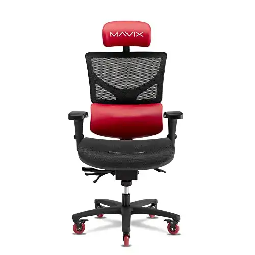 MAVIX M7 Gaming Chair: 21 Wide Seat, DVL, M-Breeze Fabric - Ergonomic Lumbar Support/Optimal Venting/Comfort Design/Ideal for Gamers & Office (Red/Black)