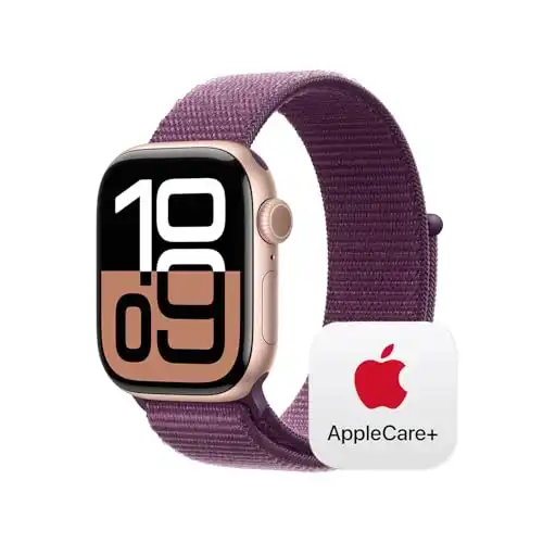 Apple Watch Series 10 [GPS + Cellular 42mm] with Rose Gold Aluminium Case with Plum Sport Loop. Fitness Tracker, ECG App, Always-On Retina Display, Carbon Neutral with AppleCare+ (2 Years)